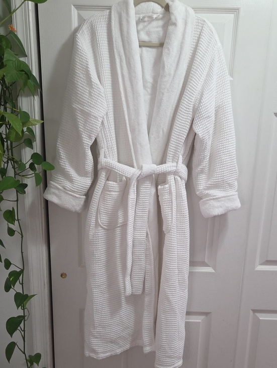 Pottery Barn Other - Pottery Barn White Waffle Robe with Terry Trim